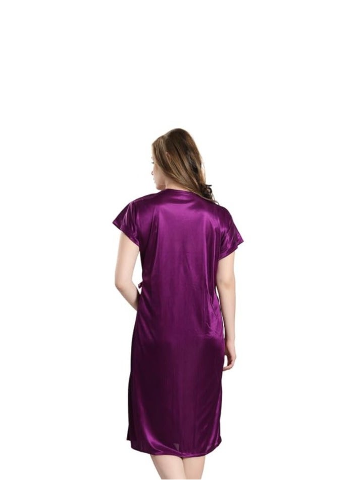 Women Satin Short Nighty with Lace & Robe 1306