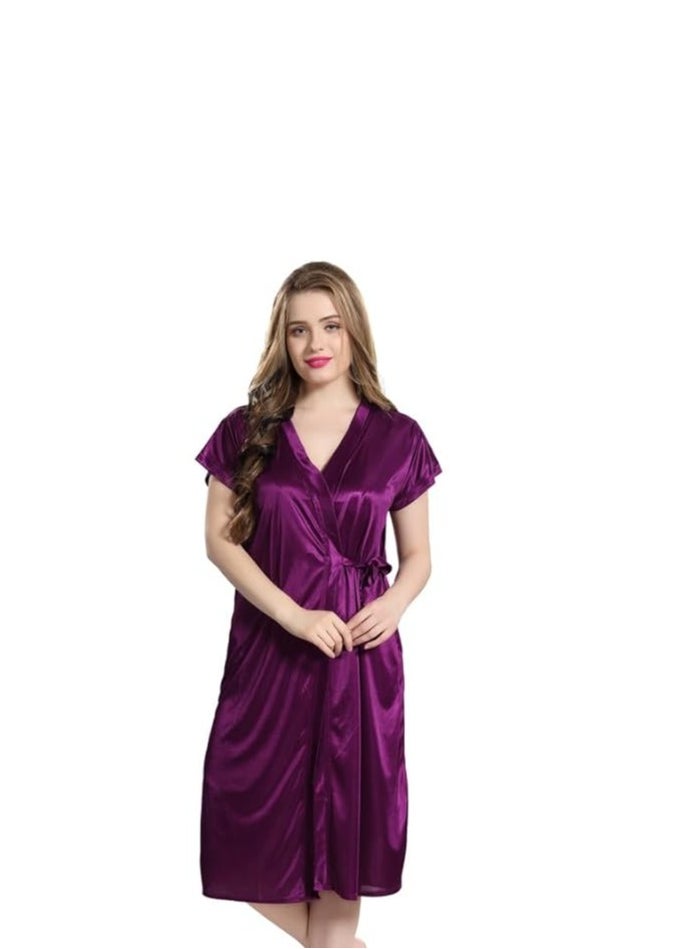 Women Satin Short Nighty with Lace & Robe 1306