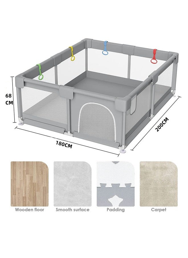 Baby Playpen 200 * 180cm Playpen for Toddlers with Door and Suction Cup Baby Safe Activity Center Large Playpen Baby Bumper Foam Playpen with Breathable Mesh Safe Playpen for Toddlers