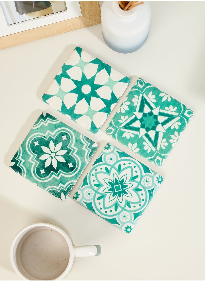 Green Mosaic Tile Coasters - Set Of 4