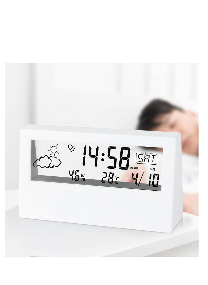 Digital Alarm Clock  Digital Alarm Clock 4.7 Inch Screen with Time Date Temperature Display Easy Snooze Function Backup Batteries Sleep Timer Display LED Alarm Clock for Bedroom White