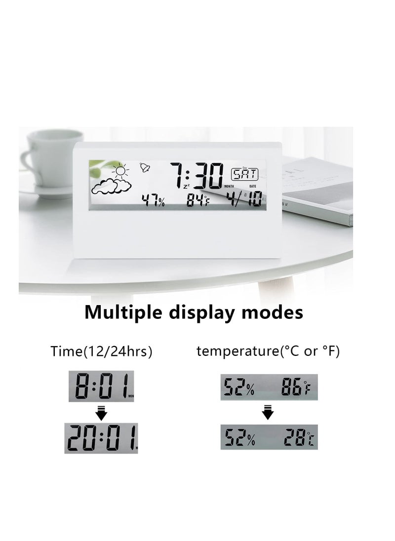 Digital Alarm Clock  Digital Alarm Clock 4.7 Inch Screen with Time Date Temperature Display Easy Snooze Function Backup Batteries Sleep Timer Display LED Alarm Clock for Bedroom White