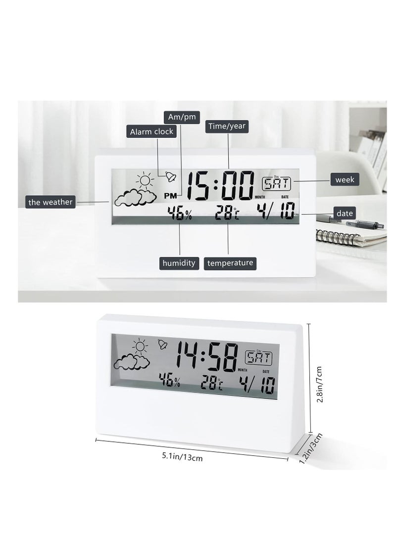 Digital Alarm Clock  Digital Alarm Clock 4.7 Inch Screen with Time Date Temperature Display Easy Snooze Function Backup Batteries Sleep Timer Display LED Alarm Clock for Bedroom White