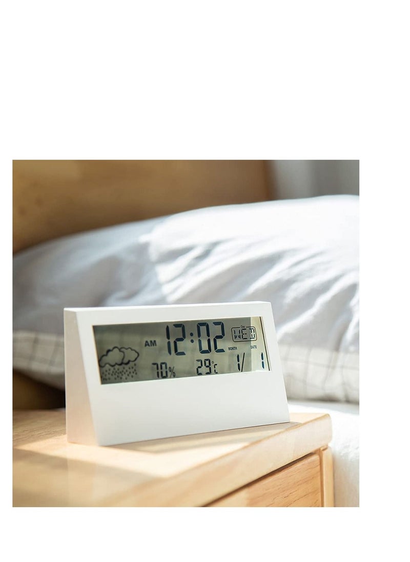 Digital Alarm Clock  Digital Alarm Clock 4.7 Inch Screen with Time Date Temperature Display Easy Snooze Function Backup Batteries Sleep Timer Display LED Alarm Clock for Bedroom White
