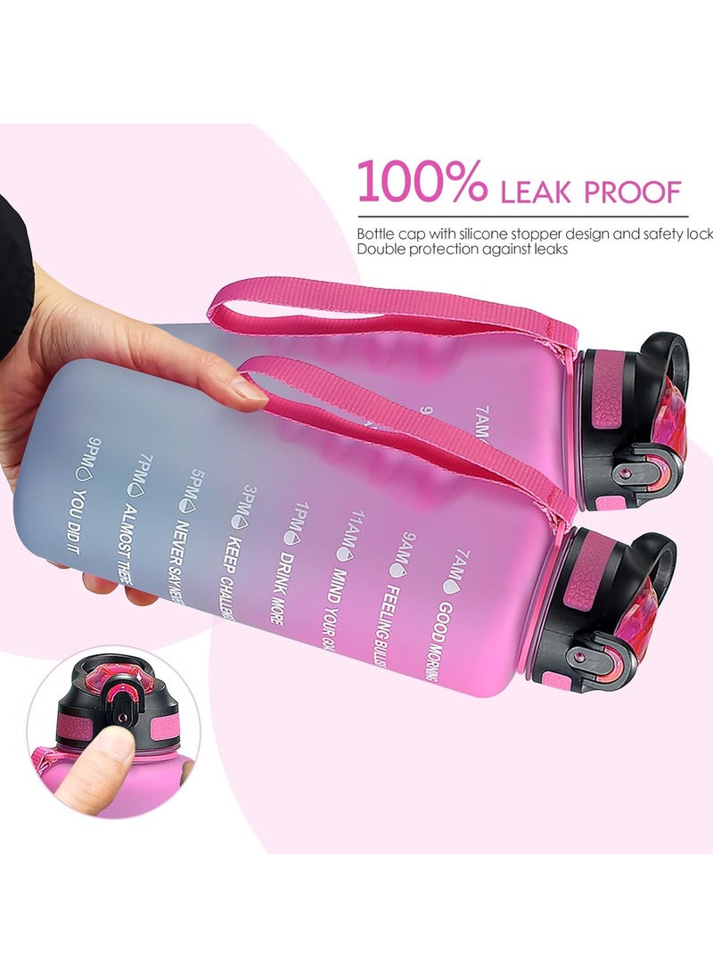 1.5 L Drinking Bottle, BPA-Free Tritan Material, 1500 ml, Large Sports Water Bottle with Straw and Time Marking, The Best Accessory for Sports, Fitness, Running, Hiking, Dishwasher Safe (Pink/Clear)