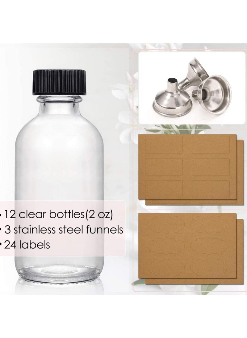 12 Pack 2 Oz Transparent Small Glass Bottle with Lid