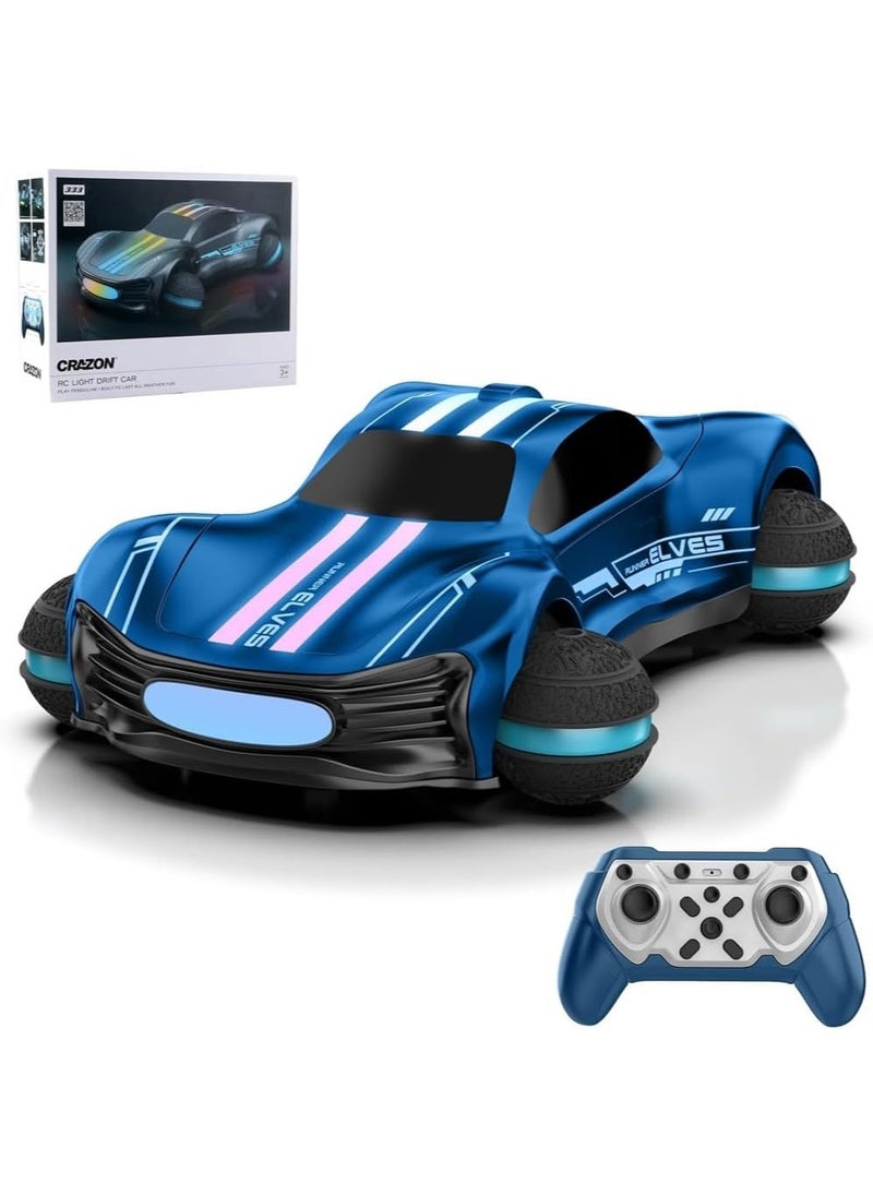 Remote Control Car for Kids Ages 3-12, 1:16 RC Drift Car 360° Rotating Stunt Vehicle with Lights, RC Toy for Boys, Girls & Adults, Race Car Toy Gifts for Indoor/Outdoor Fun - Blue