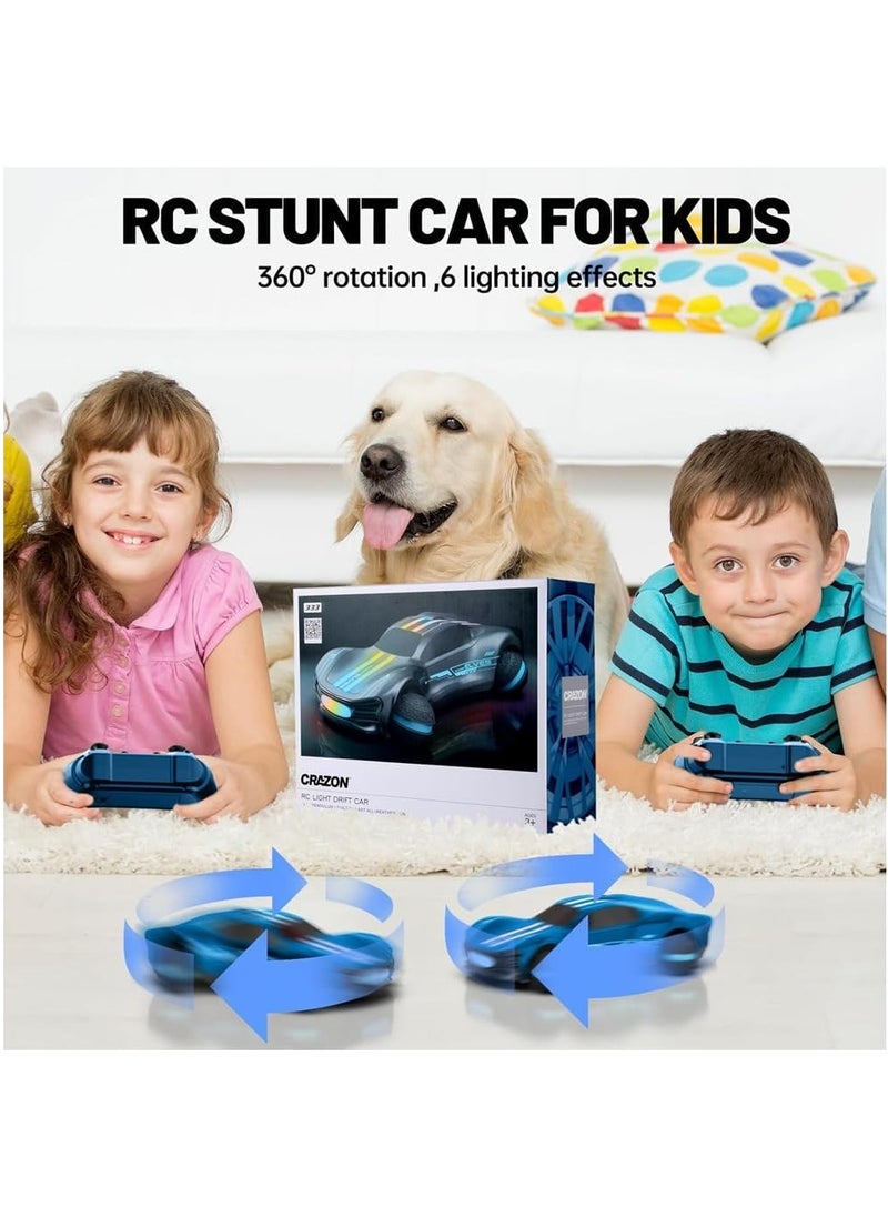 Remote Control Car for Kids Ages 3-12, 1:16 RC Drift Car 360° Rotating Stunt Vehicle with Lights, RC Toy for Boys, Girls & Adults, Race Car Toy Gifts for Indoor/Outdoor Fun - Blue