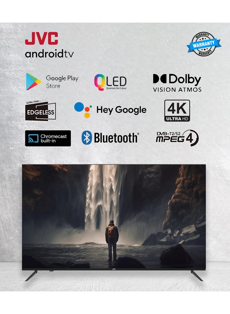 75-Inch 4K QLED Android Smart TV with Dolby Vision, Chromecast, 60Hz Refresh Rate, and 'OK GOOGLE' Voice Remote, and 30W 2.0 Channel Soundbar with Bluetooth, HDMI ARC, USB, Optical Inputs LT-75NQ7115+SOUNDBAR Black