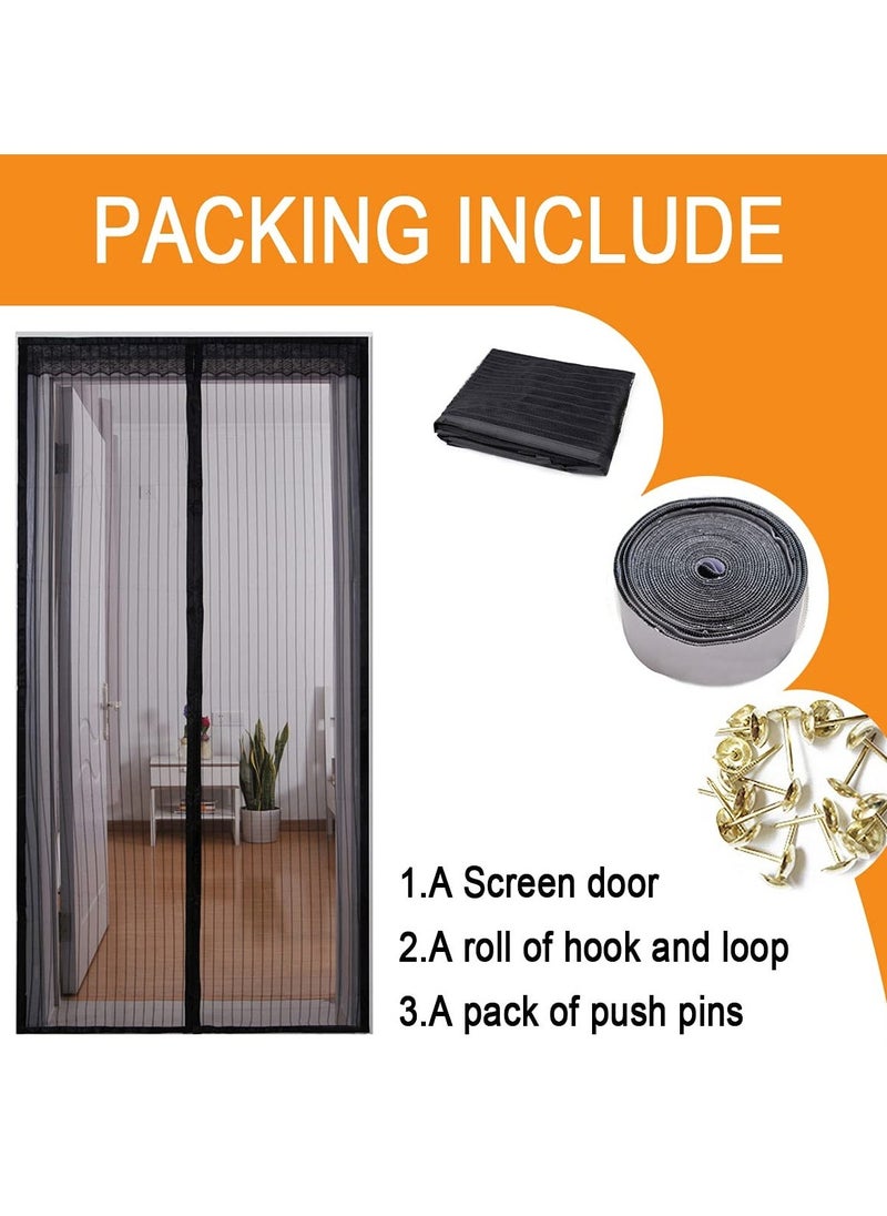 Magnetic Fly Screen Door -  Retractable Mesh with Magnet Sliding Hands Free Net, Pet & Kid Friendly (100x210cm, Black)