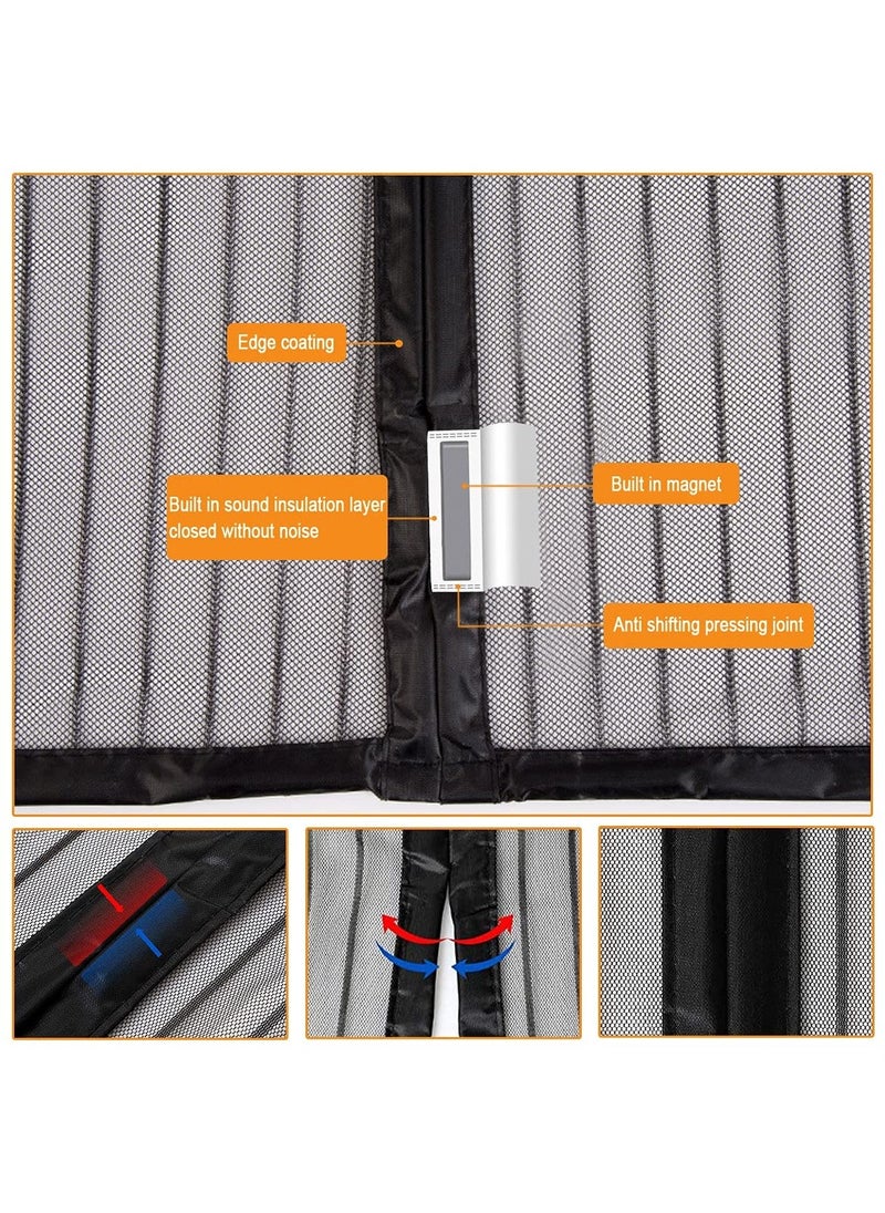 Magnetic Fly Screen Door -  Retractable Mesh with Magnet Sliding Hands Free Net, Pet & Kid Friendly (100x210cm, Black)