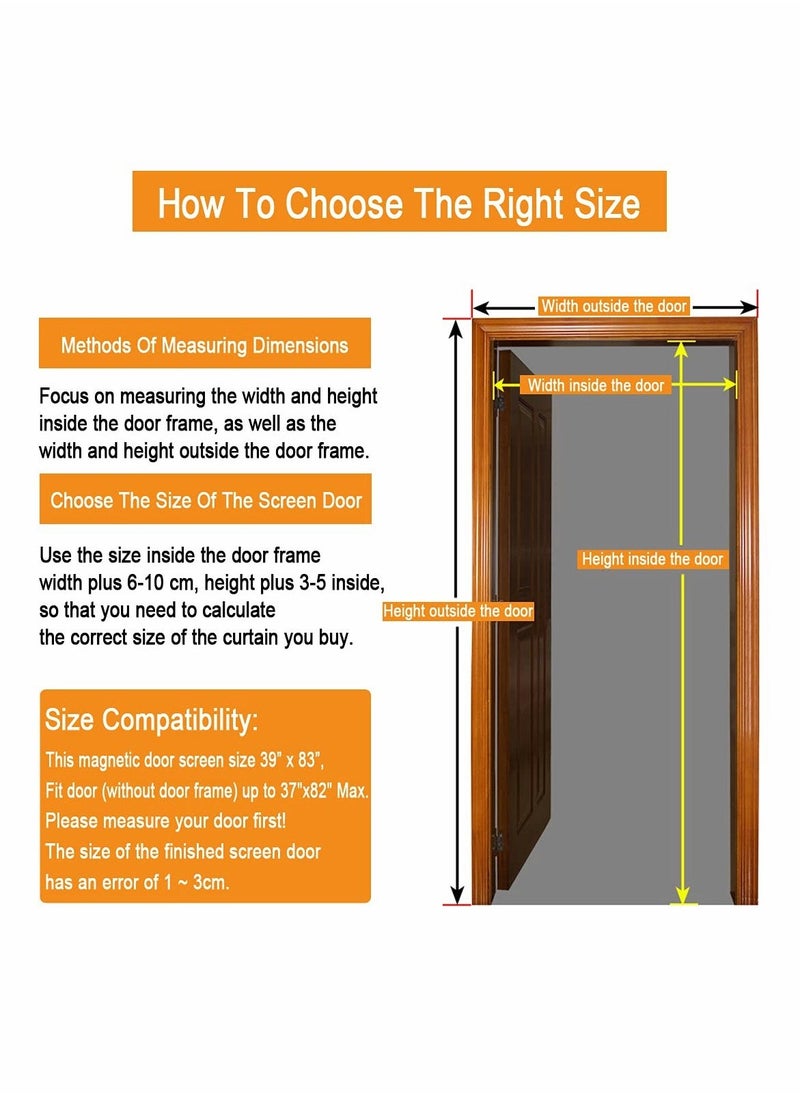 Magnetic Fly Screen Door -  Retractable Mesh with Magnet Sliding Hands Free Net, Pet & Kid Friendly (100x210cm, Black)