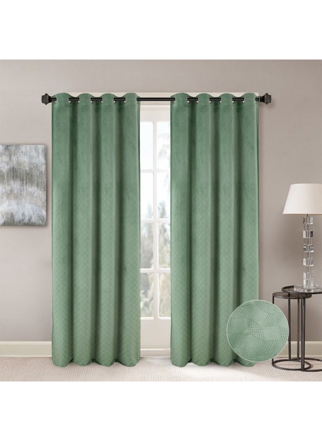 Meadow Set of 2 Jacquard Curtains Elegant Window Drapes for Living Room, Bedroom, And Dining Room Soft, Stylish, And Room Darkening Curtains 140x300cm – Light Green