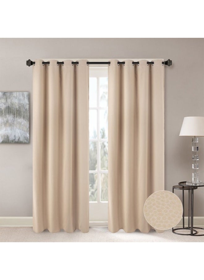 Meadow Set Of 2 Jacquard Curtains Elegant Window Drapes for Living Room, Bedroom, And Dining Room Soft, Stylish, And Room Darkening Curtains - Black Out 140X300Cm Off - White