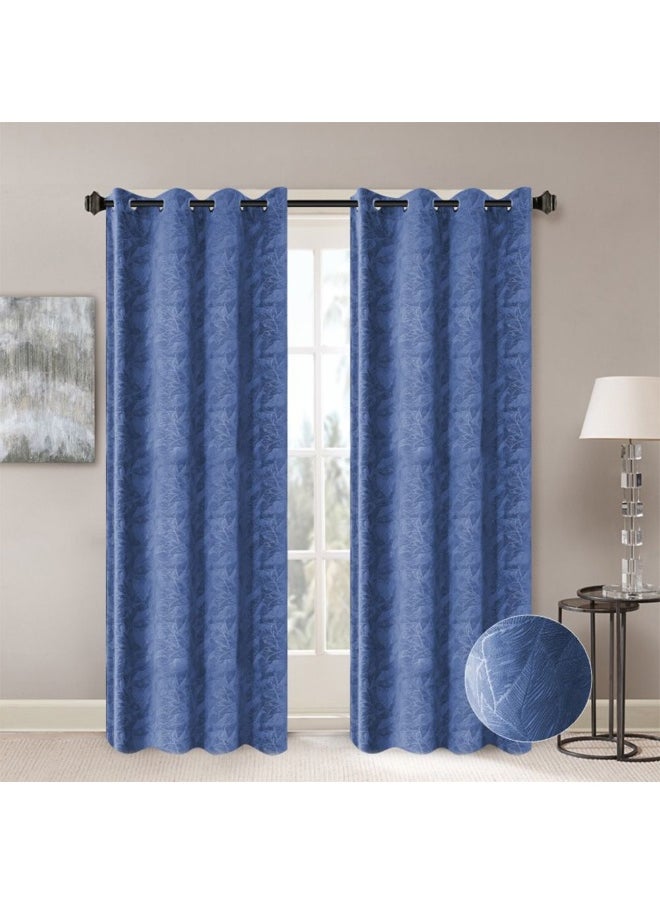 Meadow Set Of 2 Jacquard Curtains Elegant Window Drapes for Living Room, Bedroom, And Dining Room Soft, Stylish, And Room Darkening Curtains 140X300Cm Blue