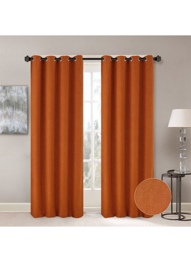 Meadow Set Of 2 Jacquard Curtains Elegant Window Drapes for Living Room, Bedroom, And Dining Room Soft, Stylish, And Room Darkening Curtains - Black Out 135X300Cm Orange