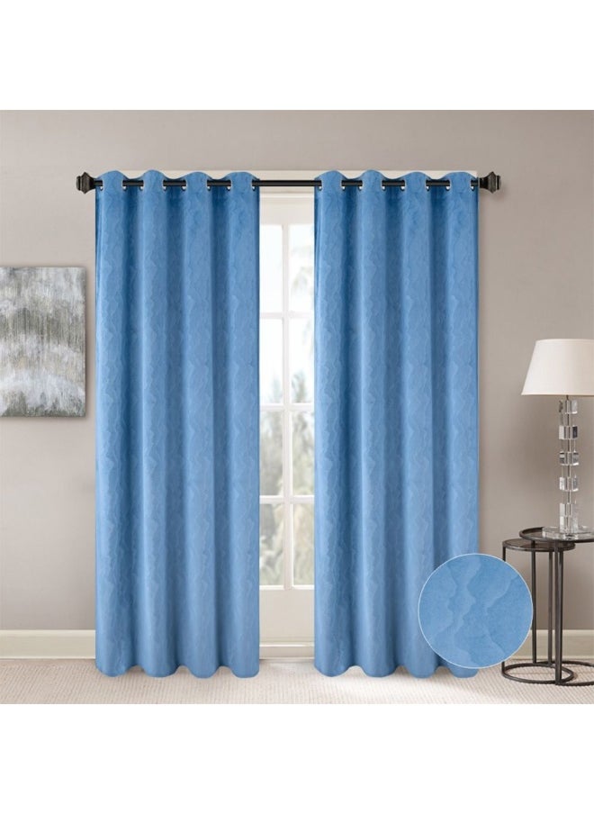 Meadow Set Of 2 Jacquard Curtains Elegant Window Drapes for Living Room, Bedroom, And Dining Room Soft, Stylish, And Room Darkening Curtains 140X300Cm Blue