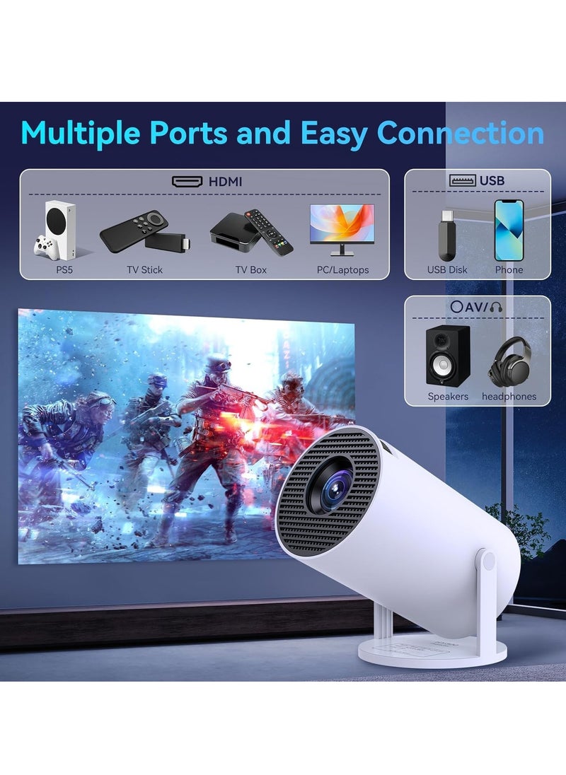 Mini Projector with Android Portable Projector 5G WiFi6 BT5.0 Smart Projector 4K 1080P Full HD Support Auto Horizontal 180°Rotatable Home/Outdoor Projector for Phone/TV Stick/Laptop