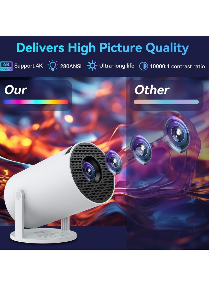 Mini Projector with Android Portable Projector 5G WiFi6 BT5.0 Smart Projector 4K 1080P Full HD Support Auto Horizontal 180°Rotatable Home/Outdoor Projector for Phone/TV Stick/Laptop