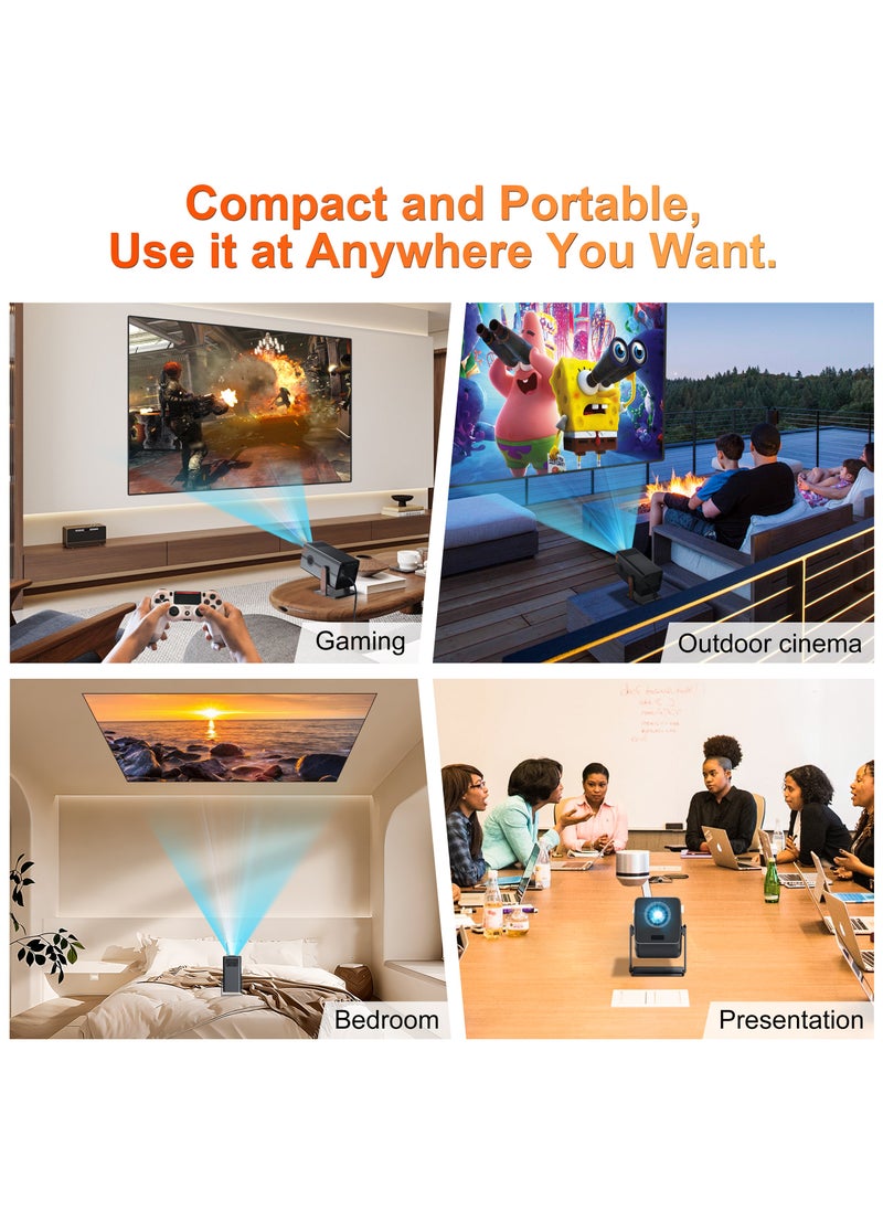 Smart Portable Projector Full HD 1080P 4K Auto Focus 4-Point Keystone Correction Intelligent Obstacle Avoidance Screen Automatic Alignment