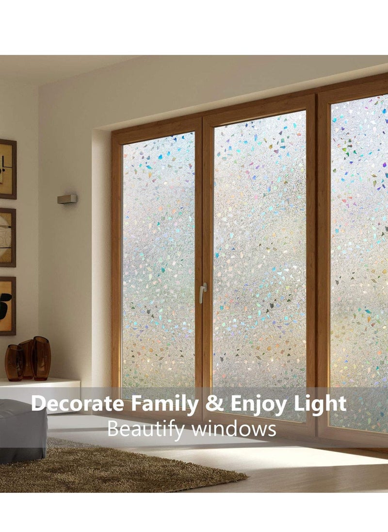 Window Privacy Film, 3D Decorative Colored Windows Hidden UV Non-adhesive Electrostatic Stained Glass Window Decals Static Adhesion Gravel Design DIY Cuttable Home Decoration (45x200 cm)