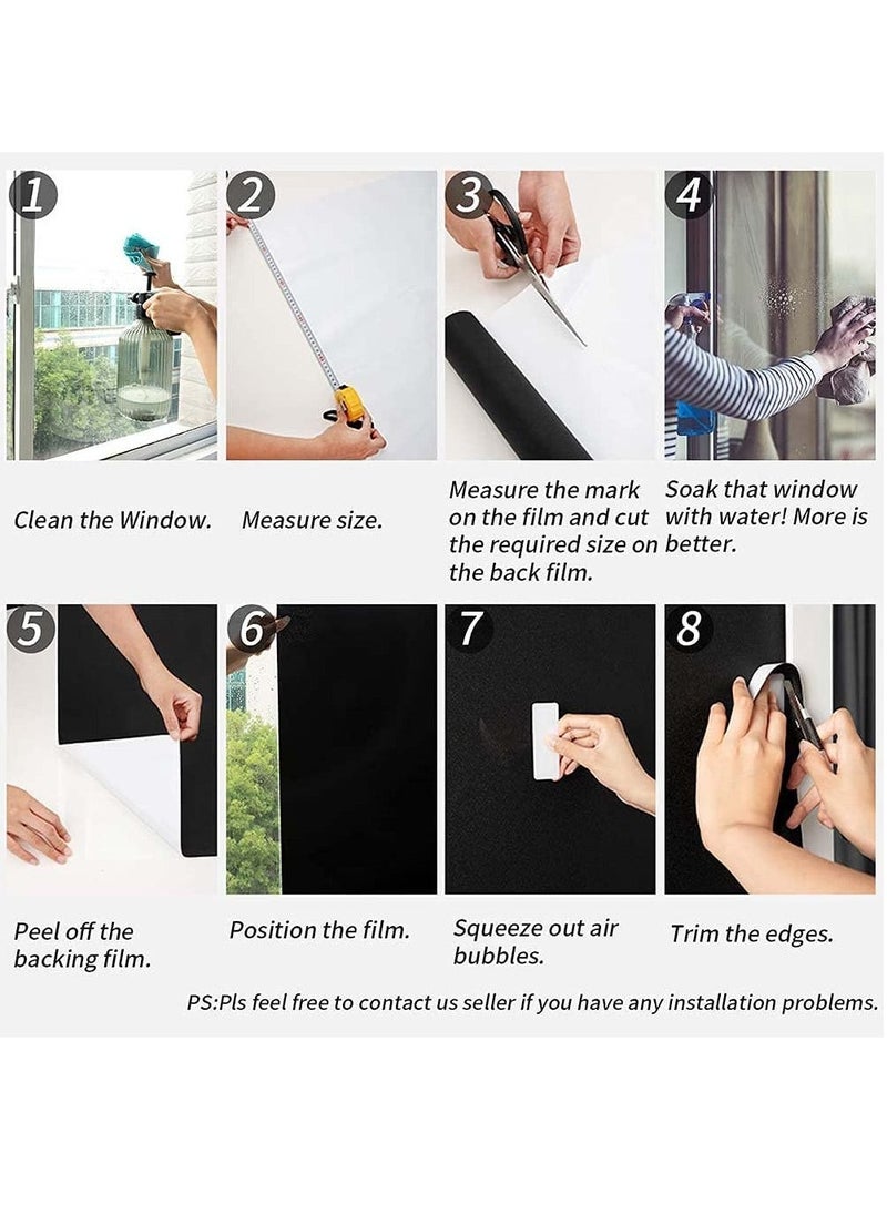 Privacy Window Film Blackout Self Adhensive Glass Opaque No Glue Static Cling Sticker for Office Day Sleep Bathroom Living Room and Kitchen Anti UV 45 * 100cm