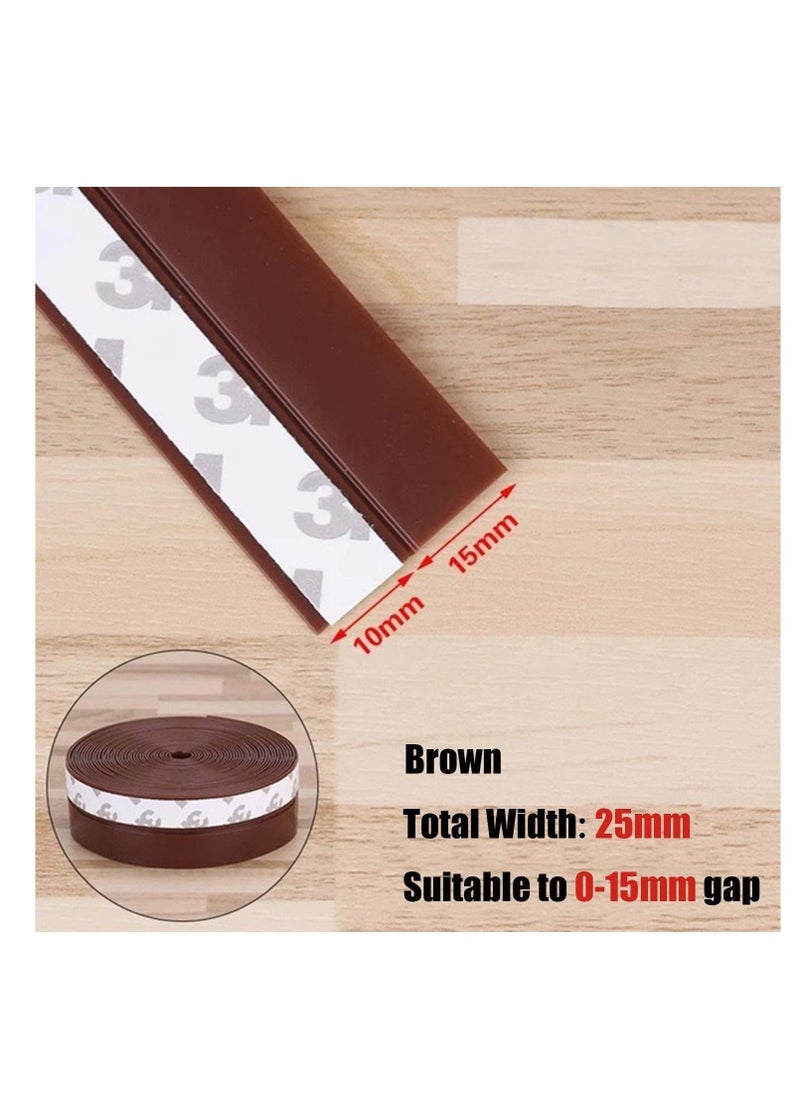 16 Feet Silicone Seal Strip, Door Weather Stripping Door Seal Strip Window Seal Silicone Sealing Tape for Door Draft Stopper Adhesive Tape for Doors Windows and Shower Glass - Brown, 25MM