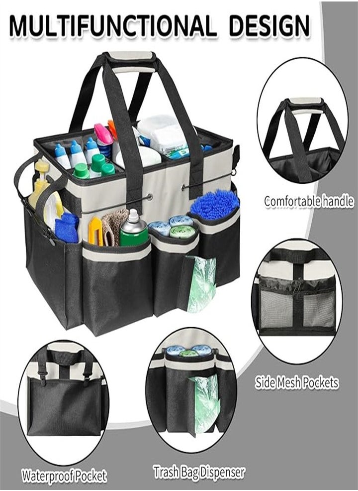 Wearable Cleaning Organizer, Cleaning Storage Box Supplies Organizer with Handle and Shoulder Strap for Housekeeper, Under Sink and Car Cleaning Tool Organizer with 4 Foldable Dividers