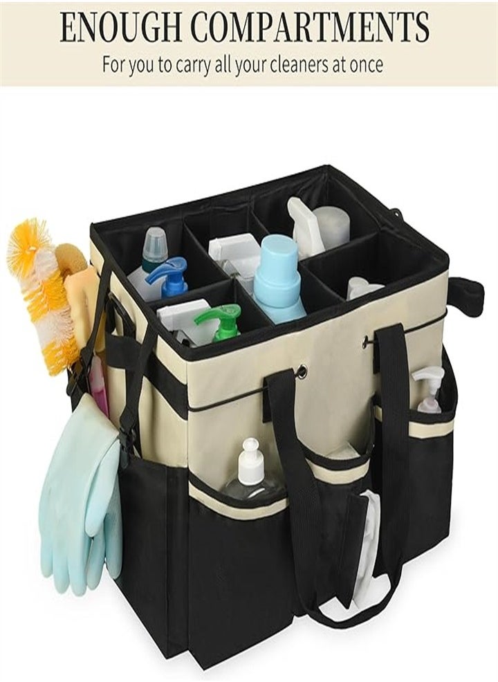 Wearable Cleaning Organizer, Cleaning Storage Box Supplies Organizer with Handle and Shoulder Strap for Housekeeper, Under Sink and Car Cleaning Tool Organizer with 4 Foldable Dividers