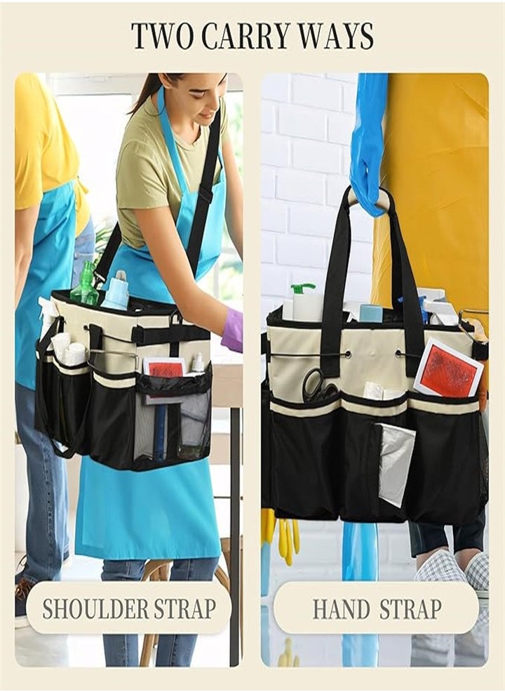 Wearable Cleaning Organizer, Cleaning Storage Box Supplies Organizer with Handle and Shoulder Strap for Housekeeper, Under Sink and Car Cleaning Tool Organizer with 4 Foldable Dividers