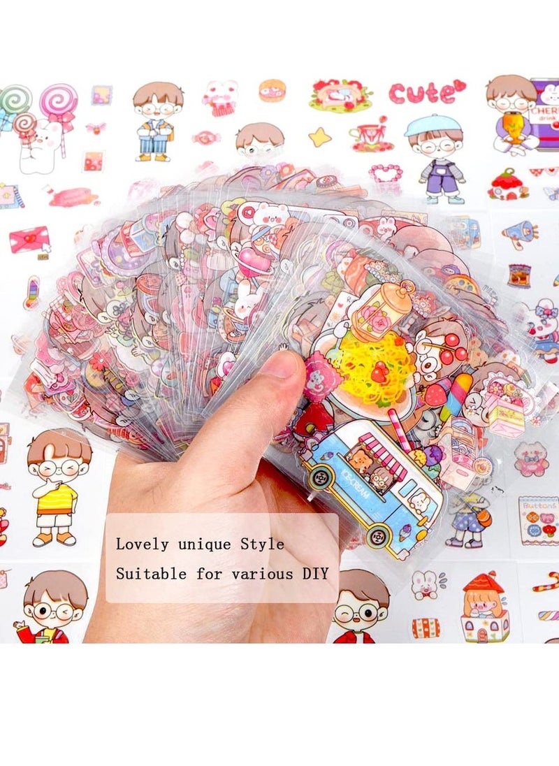 Cute Stickers Kit Cute Cartoon Boys Stickers 100 Sheets PET Transparent Scrapbooking Laptop Dairy Decoration Bullet Journals Laptop Gift DIY Photocard for Teens Girls Boys