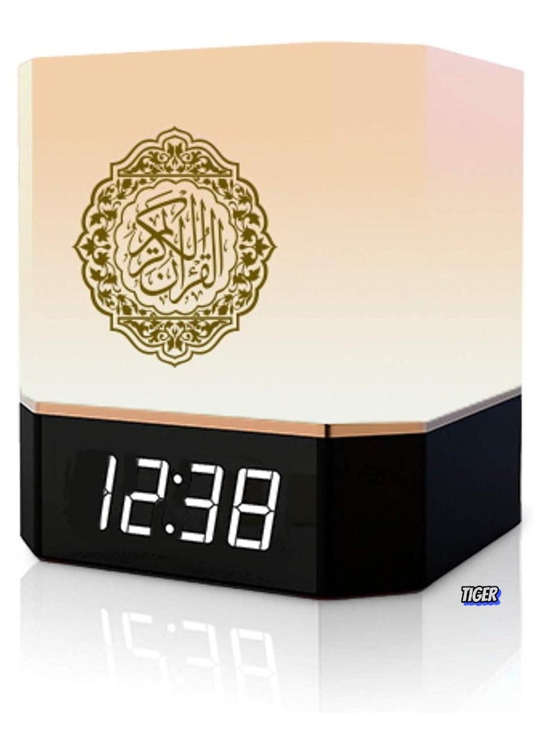 Complete Quran Speaker with Lamp, Clock, 14 Language Translations, 18 Reciters, Azaan Settings & Mobile App Control – Ideal Islamic Gift for All Ages, Black