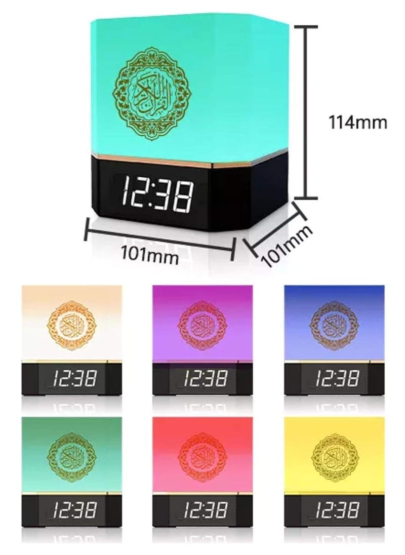 Complete Quran Speaker with Lamp, Clock, 14 Language Translations, 18 Reciters, Azaan Settings & Mobile App Control – Ideal Islamic Gift for All Ages, Black