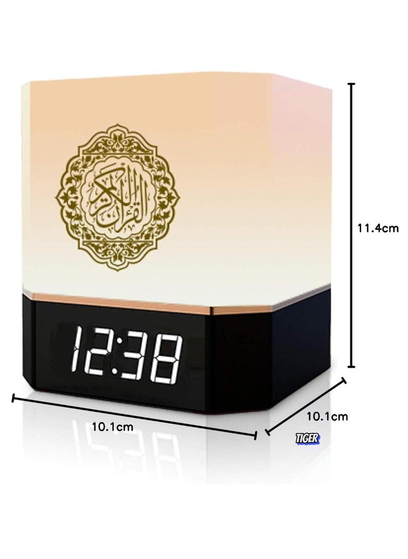 Complete Quran Speaker with Lamp, Clock, 14 Language Translations, 18 Reciters, Azaan Settings & Mobile App Control – Ideal Islamic Gift for All Ages, Black