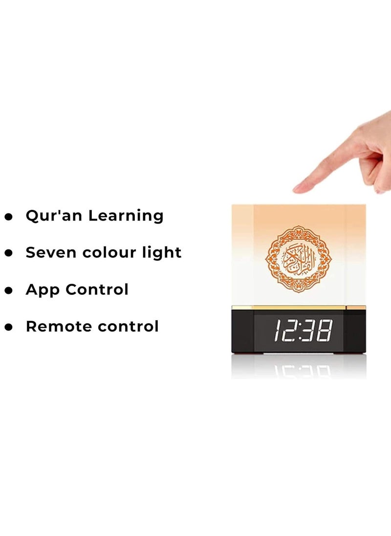 Complete Quran Speaker with Lamp, Clock, 14 Language Translations, 18 Reciters, Azaan Settings & Mobile App Control – Ideal Islamic Gift for All Ages, Black