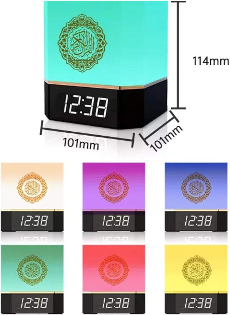 Quran Speaker with Lamp & Clock – 14 Language Translations, 18 Reciters, Azaan Settings & Mobile App Control, Perfect Islamic Gift for All Ages (Black)