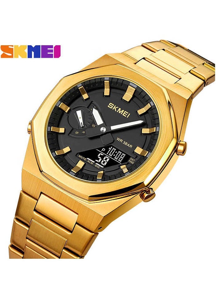 1816 Dual Display Multifunction Luminous Watch For Men - Gold