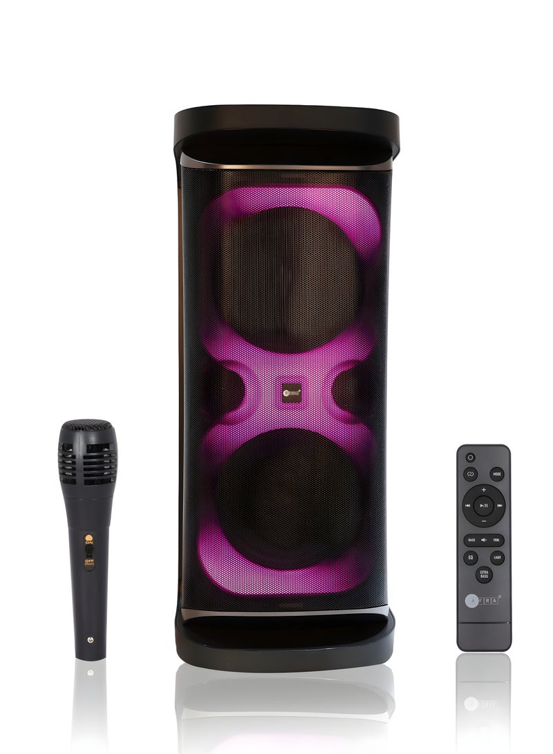 Party Speaker, 120 Watts, 24kg, 7000Ma Battery, Karaoke Mic, LED Speaker Lighting, 2 Years Warranty AF-120PSBK Black