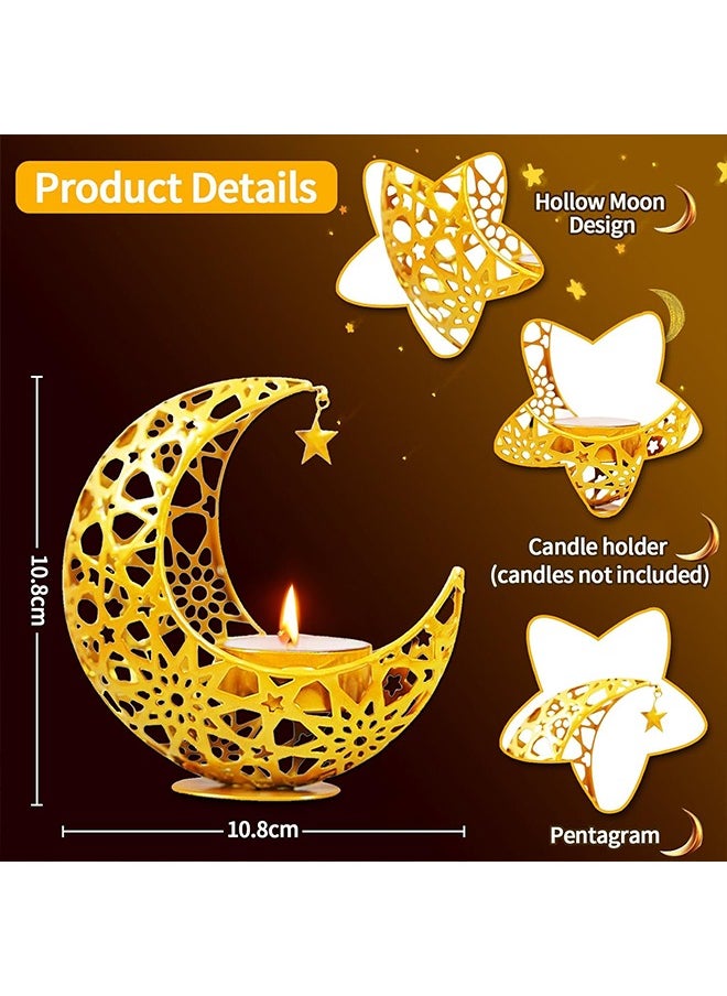 Ramadan Candle Holder, Ramadan Decorations for Home, Moon Shape Decorative Candlestick Holders, Gold Candle Holder for Ramadan Table Decorations