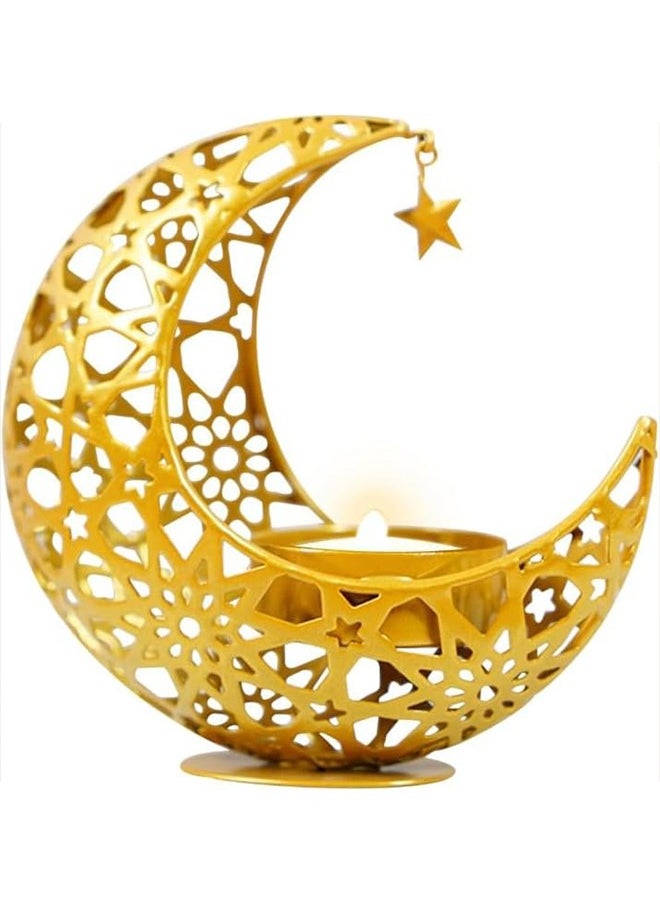 Ramadan Candle Holder, Ramadan Decorations for Home, Moon Shape Decorative Candlestick Holders, Gold Candle Holder for Ramadan Table Decorations