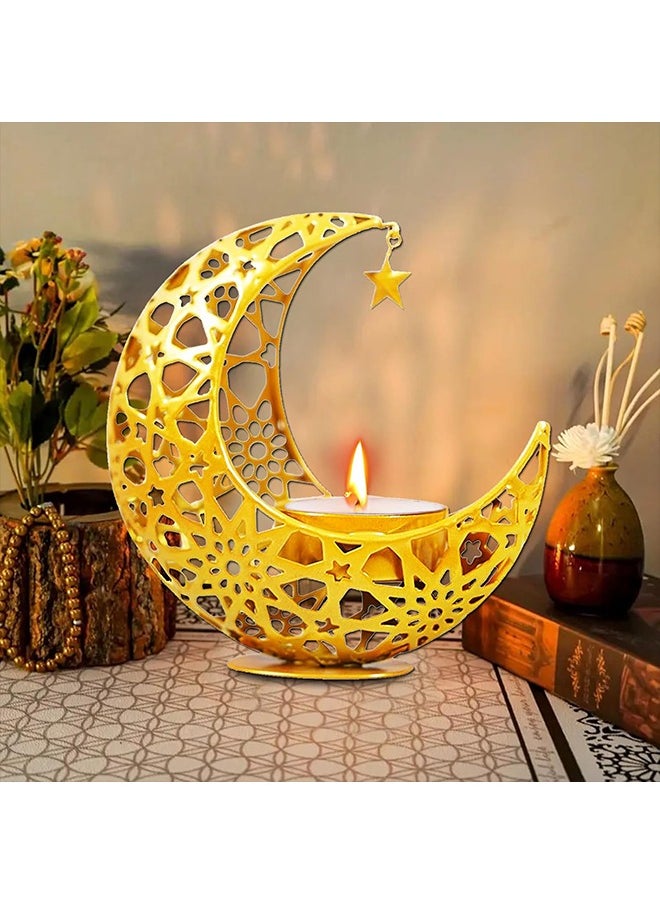 Ramadan Candle Holder, Ramadan Decorations for Home, Moon Shape Decorative Candlestick Holders, Gold Candle Holder for Ramadan Table Decorations