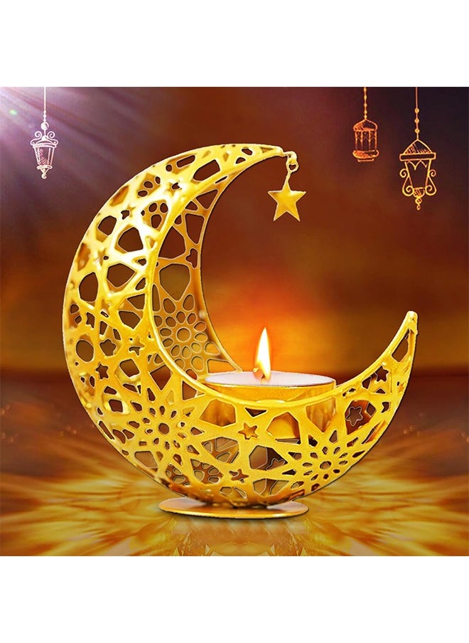 Ramadan Candle Holder, Ramadan Decorations for Home, Moon Shape Decorative Candlestick Holders, Gold Candle Holder for Ramadan Table Decorations