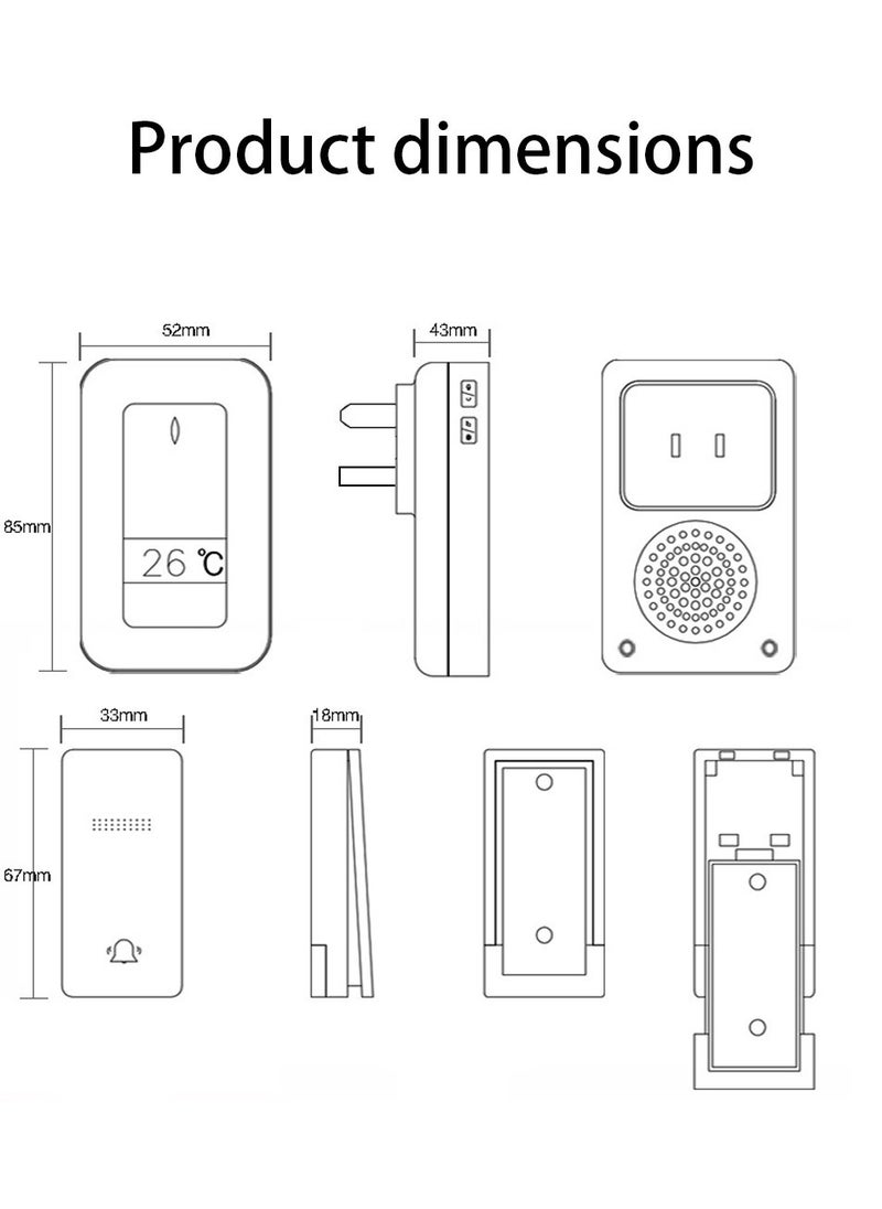 Wireless Waterproof Doorbell with Temperature Display for Office and Home Use