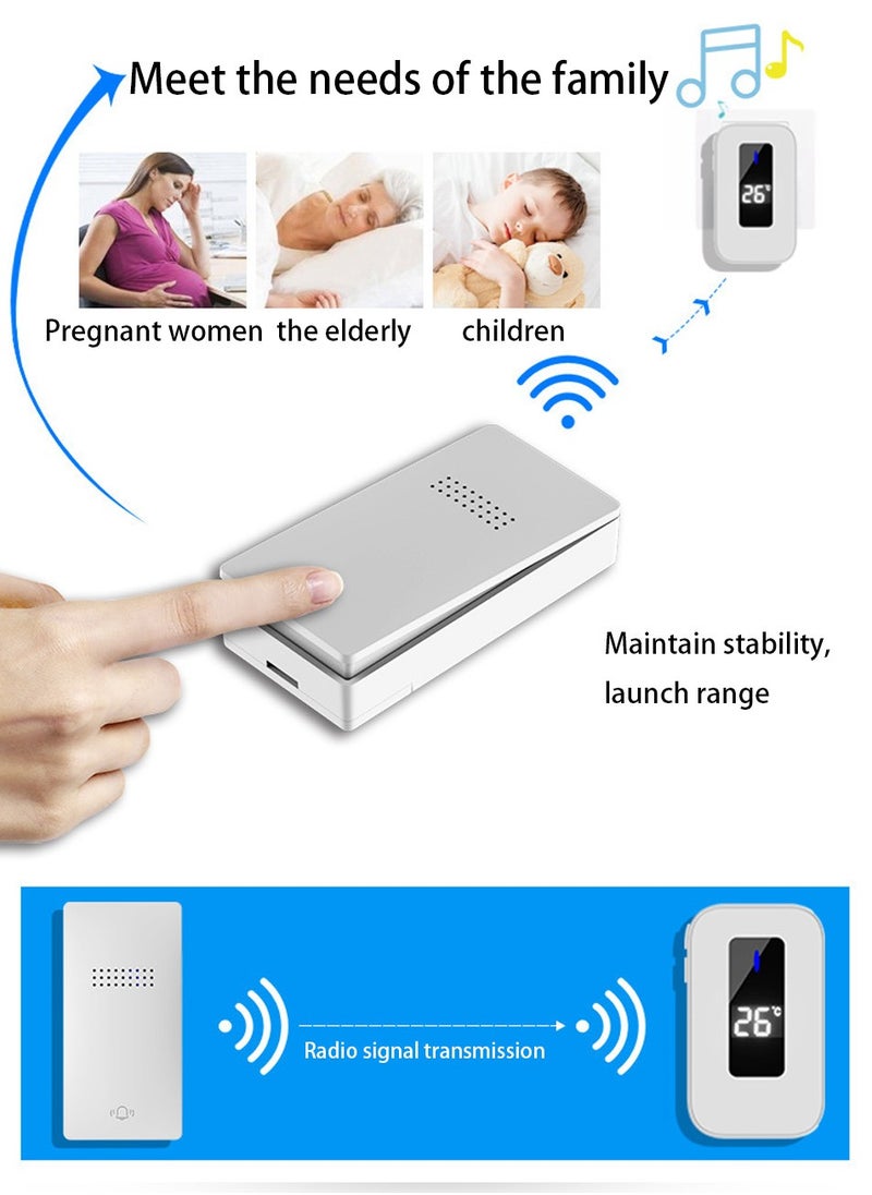 Wireless Waterproof Doorbell with Temperature Display for Office and Home Use