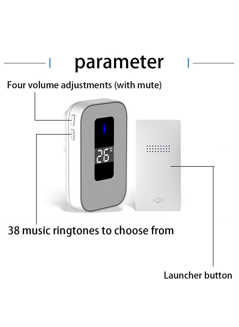 Wireless Waterproof Doorbell with Temperature Display for Office and Home Use