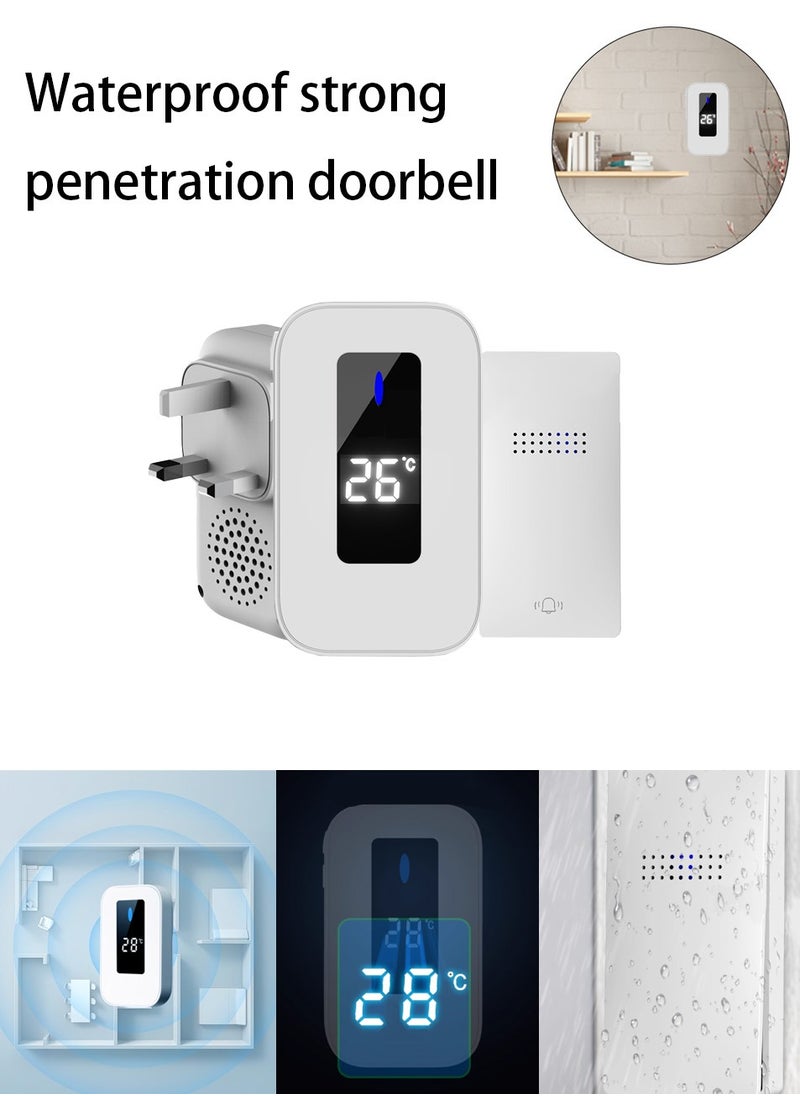 Wireless Waterproof Doorbell with Temperature Display for Office and Home Use