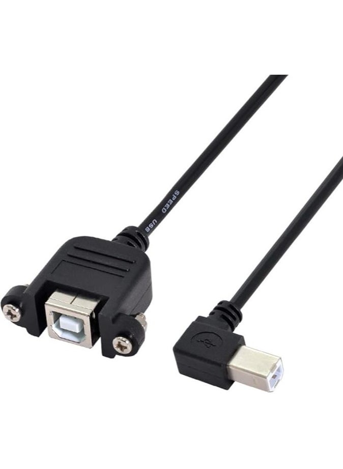 90 Degree Left Angled USB B Type Male to Female extension cable with screws for Panel Mount 50cm