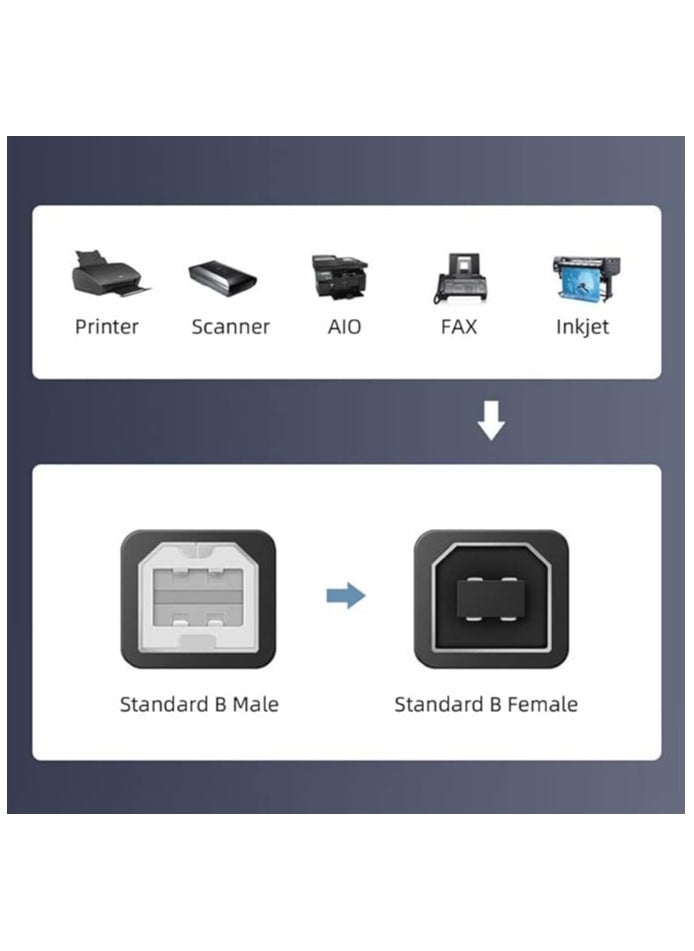 90 Degree Left Angled USB B Type Male to Female extension cable with screws for Panel Mount 50cm