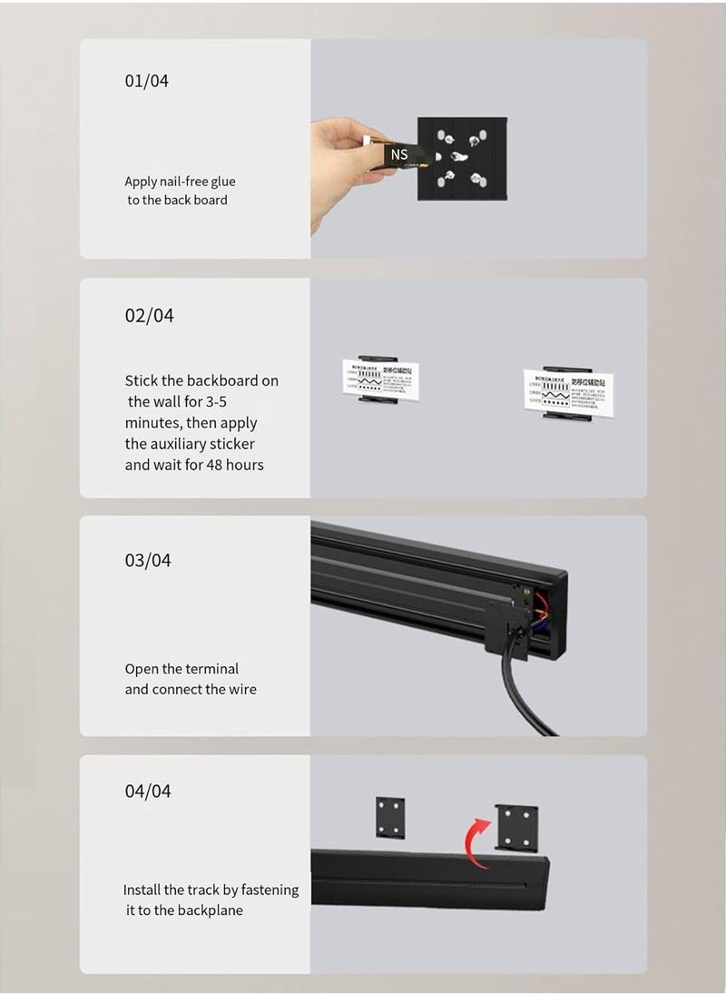 Power Track Socket Wall Mounted Sliding Rail 80cm with 3 AC Universal Outlet adapters, USB-C port charging Wall Outlet,Suitable for Kitchen, Living Room, Study, Office