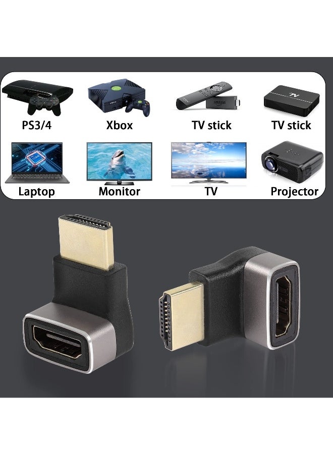 2 Pack HDMI 2.1 Down 90 Degree Male to Female Adapter, 8K 270 Degree Angle HDMI, Support 8K@60Hz/4K@120Hz HDR, Suitable for HDTV Switch Laptop PS4 PS5 Xbox TV Projector